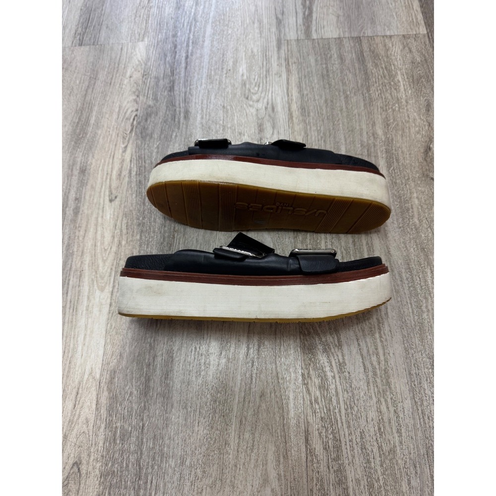 J/Slides NYC Bowie Platform Sandals Buckle Slides Comfortable Black Leather 8.5M - Picture 3 of 5